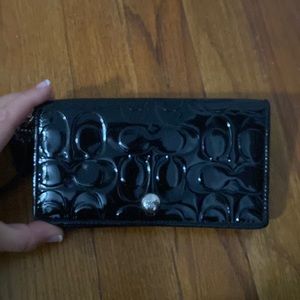 Shiny black couch wallet wristlet !